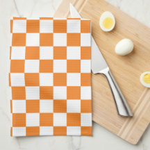 Orange and White Checkered Kitchen Towel
