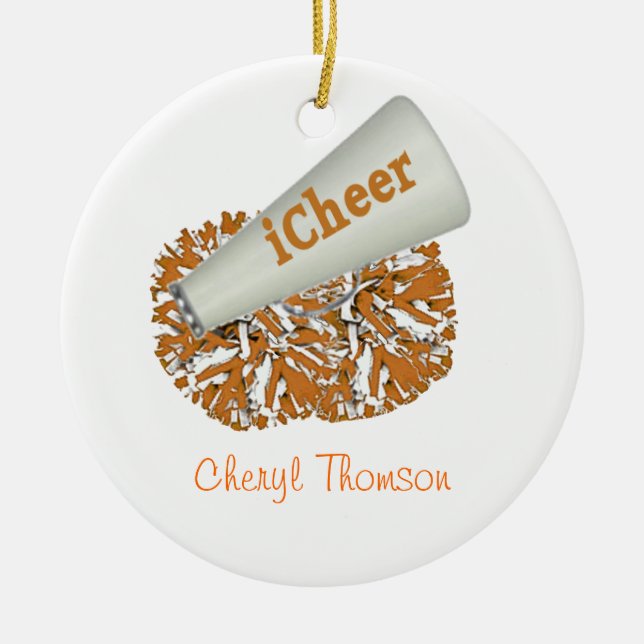 Orange and White Cheerleader ornament (Front)