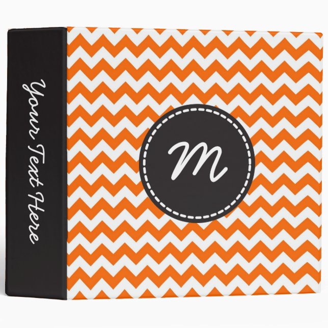 Orange and White Chevron Pattern Custom Monogram 2 Binder (Front/Spine)