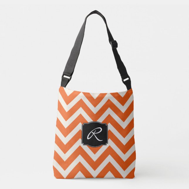 Orange and White Chevron Pattern with Monogram Crossbody Bag (Front)