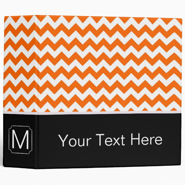 Orange and White Chevron Zigzag. Custom Monogram 3 Ring Binder (Front/Spine)