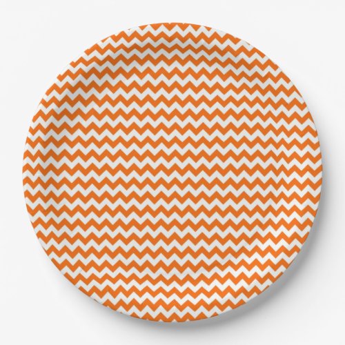 Orange and White Chevron Zigzag Pattern Paper Plates
