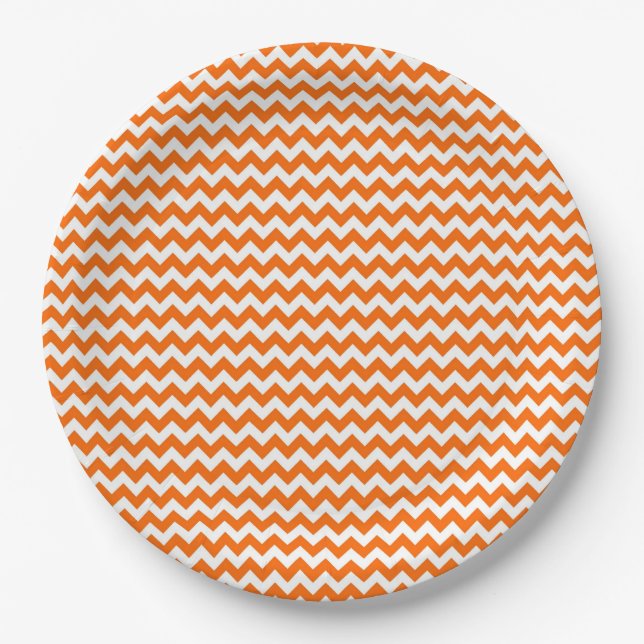 Orange and White Chevron Zigzag Pattern Paper Plates (Front)