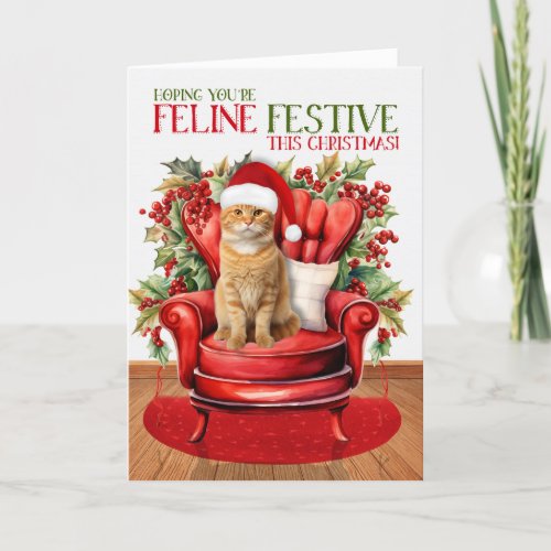 Orange and White Christmas Cat FELINE Festive Holiday Card