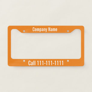 Orange and White Company Ad with Phone Number License Plate Frame
