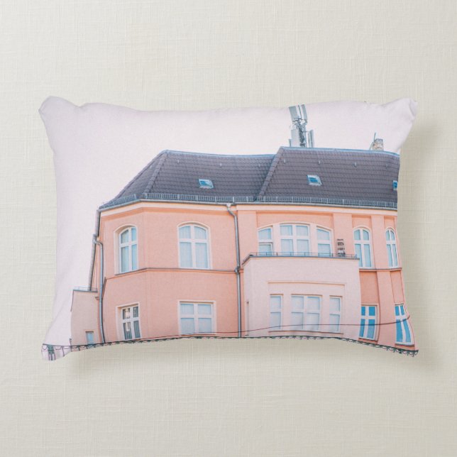 ORANGE AND WHITE CONCRETE BUILDING ACCENT PILLOW (Front)