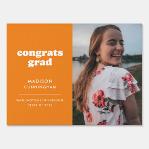 Orange and White Congrats Grad Photo Graduation Sign