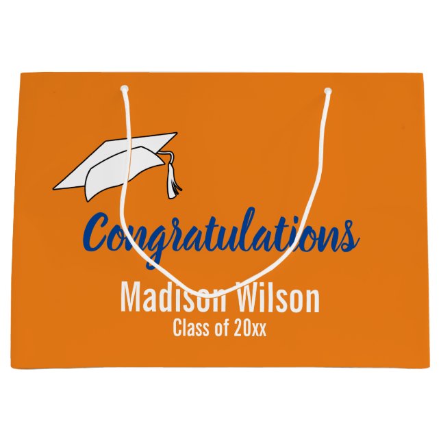Orange and White Congratulations Graduation Large Gift Bag (Front)