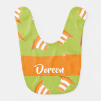 Orange and white contractor cones on green baby bib