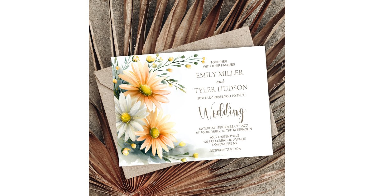 Orange and White Daisies Wedding Invitation | Zazzle