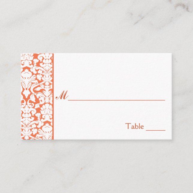 Orange and White Damask Place Cards (Front)