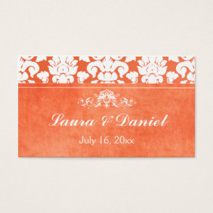 Orange and White Damask Wedding Favor Tag