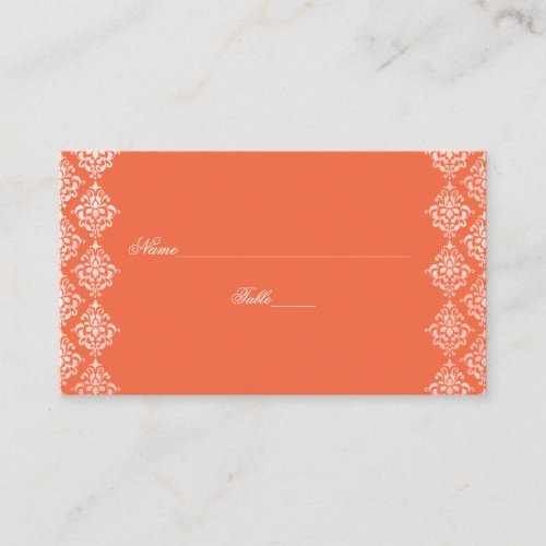 Orange and White Damask Wedding Place Cards Business Cards
