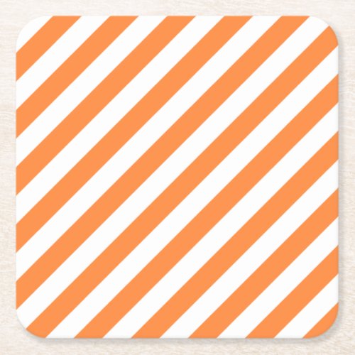Orange and White Diagonal Stripes Pattern Square Paper Coaster