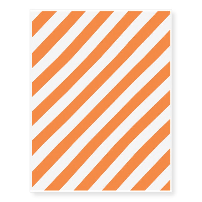 Orange and White Diagonal Stripes Pattern Temporary Tattoos (Front)