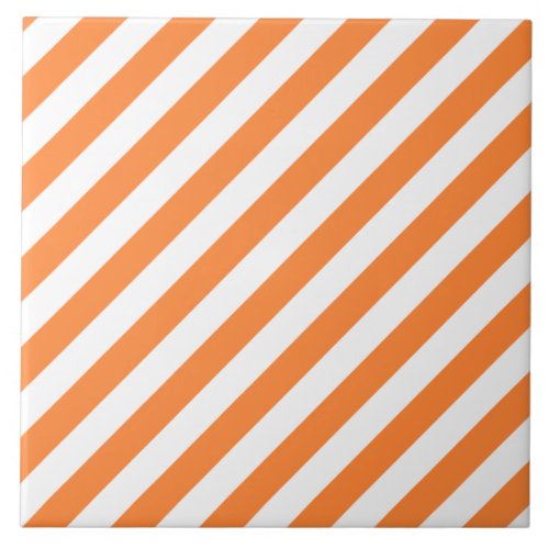 Orange and White Diagonal Stripes Pattern Tile
