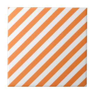 Orange and White Diagonal Stripes Pattern Tile