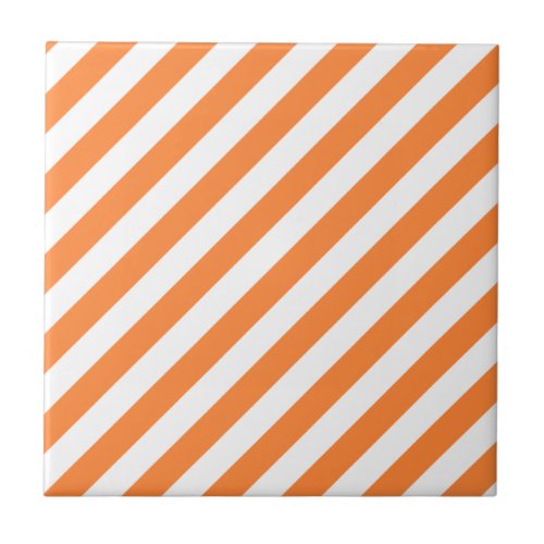 Orange and White Diagonal Stripes Pattern Tile
