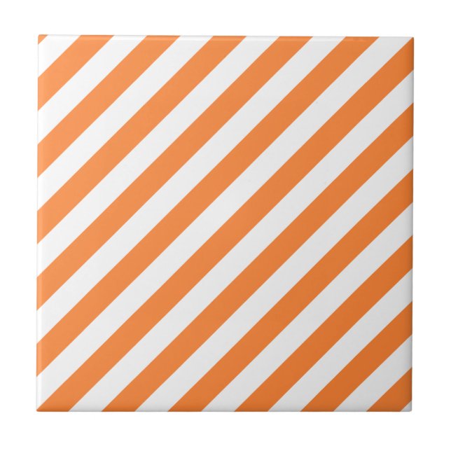 Orange and White Diagonal Stripes Pattern Tile (Front)