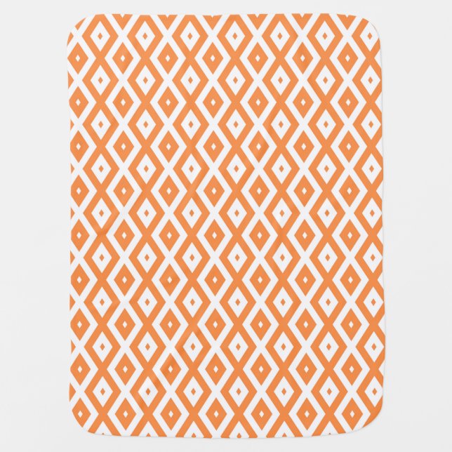 Orange and white diamond pattern baby blanket (Front)