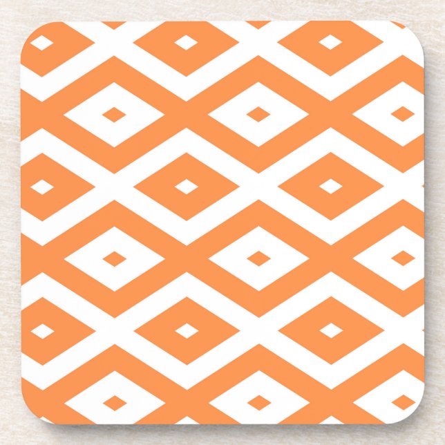 Orange and white diamond pattern beverage coaster (Front)