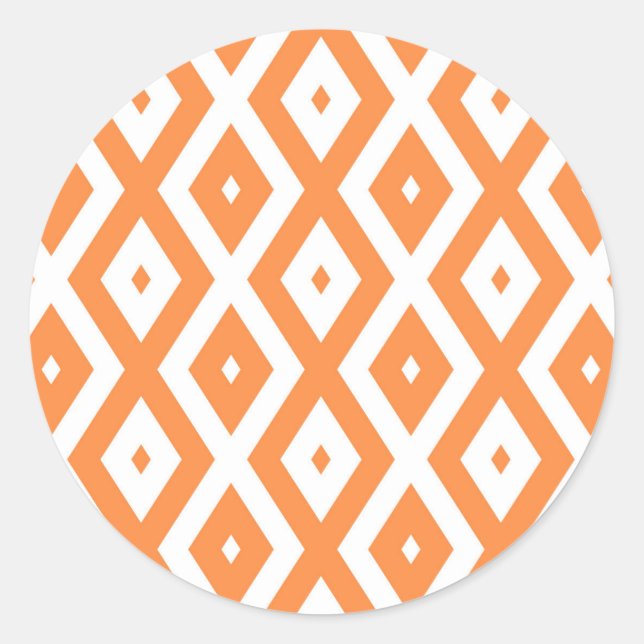 Orange and white diamond pattern classic round sticker (Front)