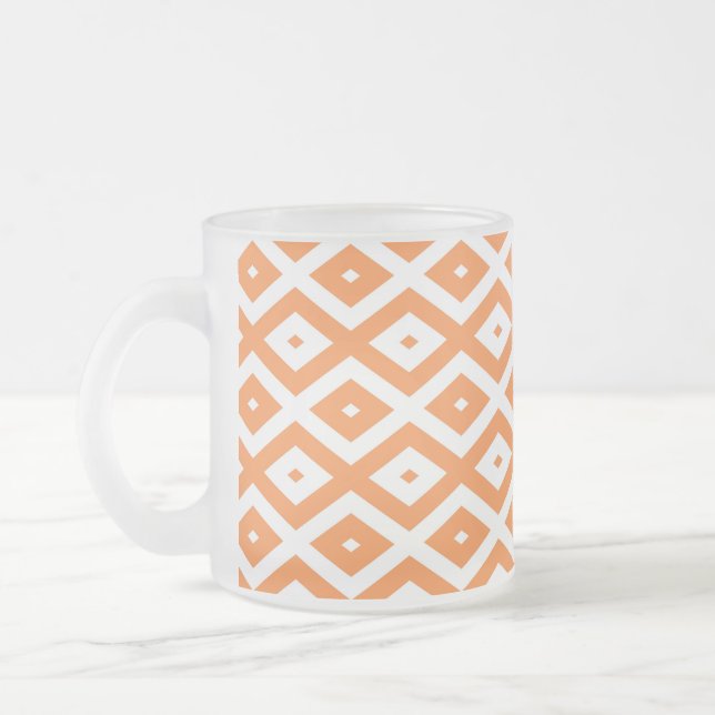 Orange and white diamond pattern frosted glass coffee mug (Left)