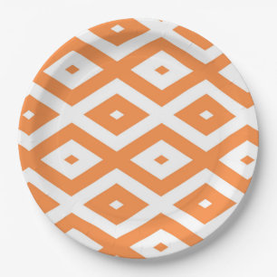 Orange and white diamond pattern paper plates