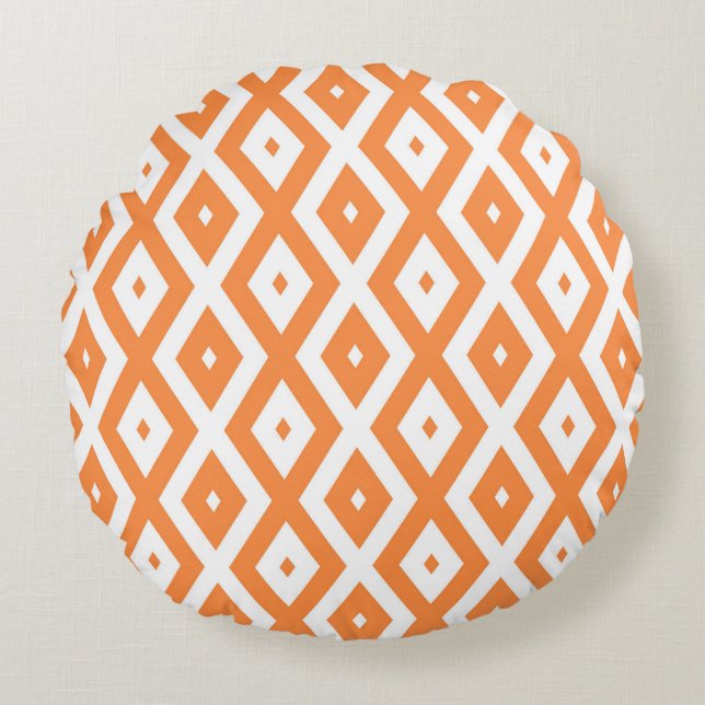 Orange and white diamond pattern round pillow (Front)