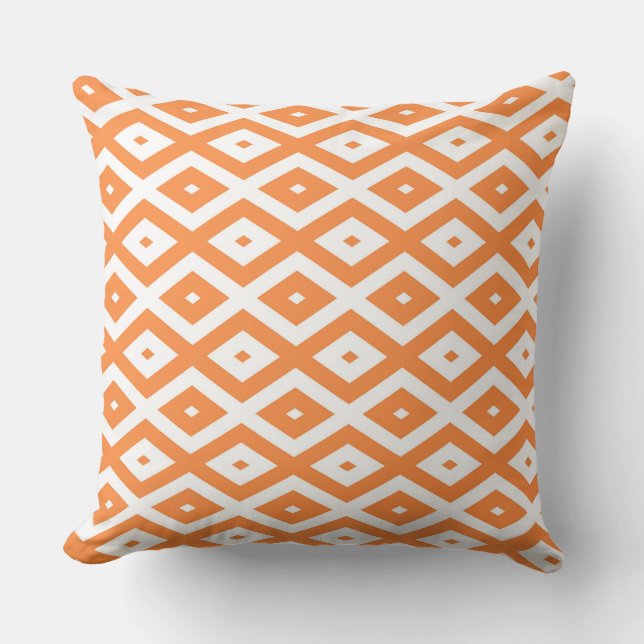 Orange and white diamond pattern throw pillow (Front)