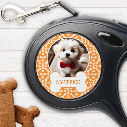 Personalized Pet Gifts 13 Orange And White Dog Bone Paw Pattern Pet Photo Retractable Pet Leash