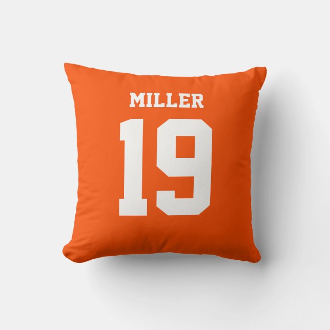 Orange and White Double-Sided Sports Jersey Throw Pillow (Front)
