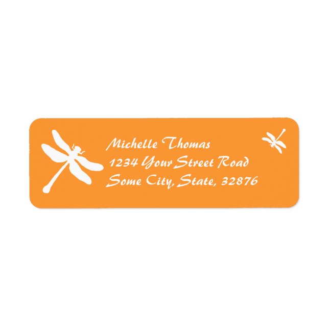 Orange and White Dragonfly Wedding Label (Front)