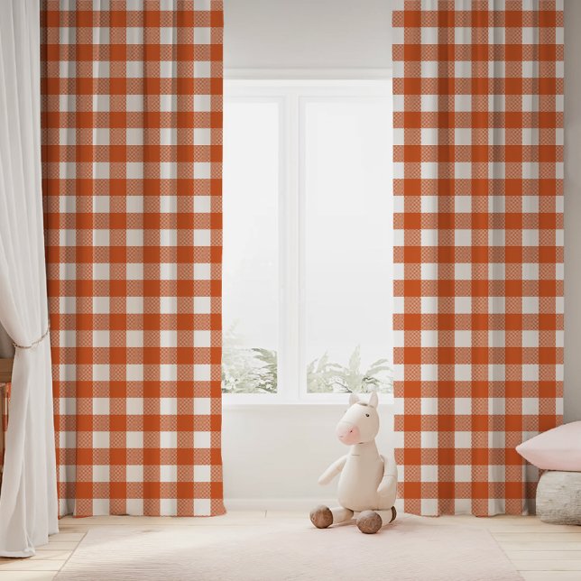 Orange And White Fall Buffalo Plaid Checkered Blackout Curtains (Creator Uploaded)