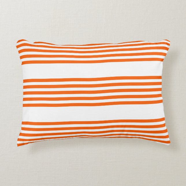 Orange and white five stripes pattern accent pillow (Front)