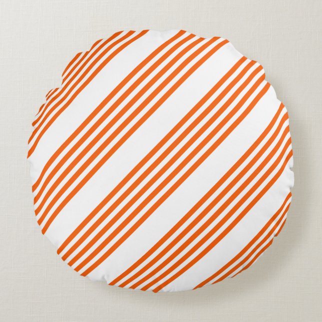 Orange and white five stripes pattern round pillow (Front)