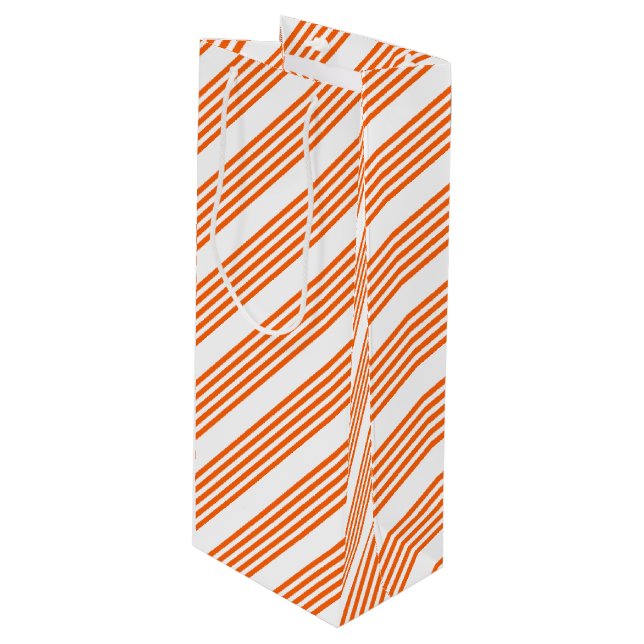 Orange and white five stripes pattern wine gift bag (Front Angled)