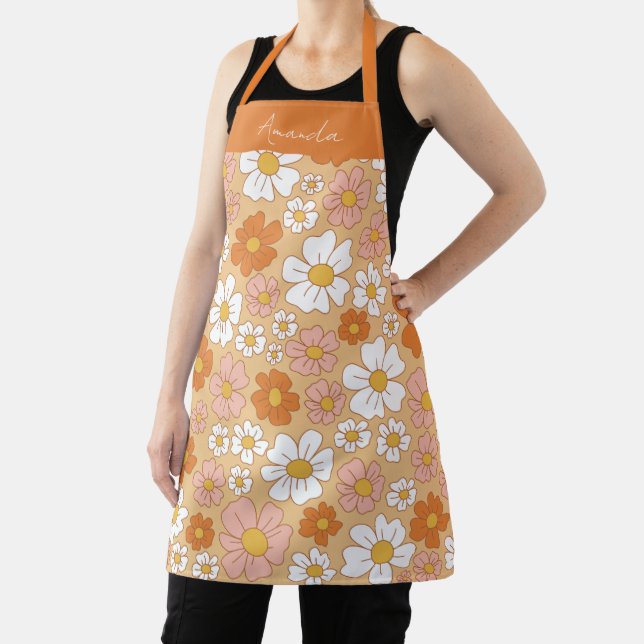 Orange and White Floral Apron (Insitu)