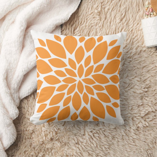 Orange and White Floral Burst Throw Pillow (Blanket)
