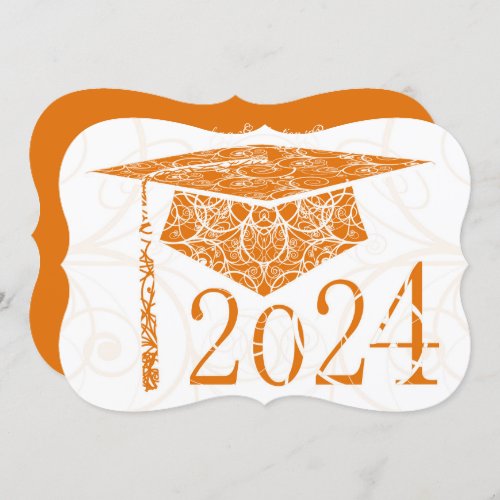 Orange and White Floral Cap 2024 Graduation Party Invitation