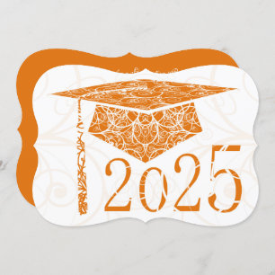 Orange and White Floral Cap 2025 Graduation Party Invitation