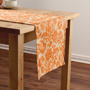 Orange And White Floral Damasks Short Table Runner