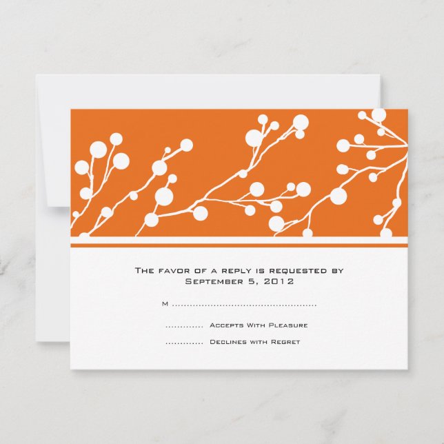 Orange and White Floral Monogram Wedding RSVP Card (Front)