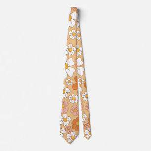 Orange and White Floral Neck Tie