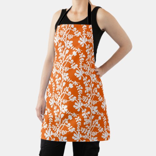 Orange And White Floral Repeating Pattern Apron