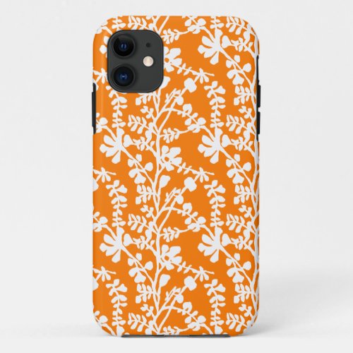 Orange And White Floral Repeating Pattern iPhone 11 Case