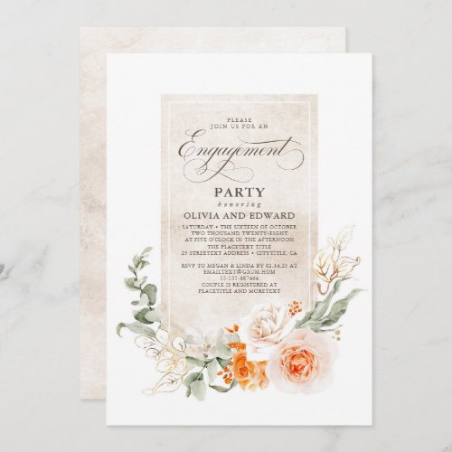 Orange and White Flowers Elegant Engagement Party Invitation