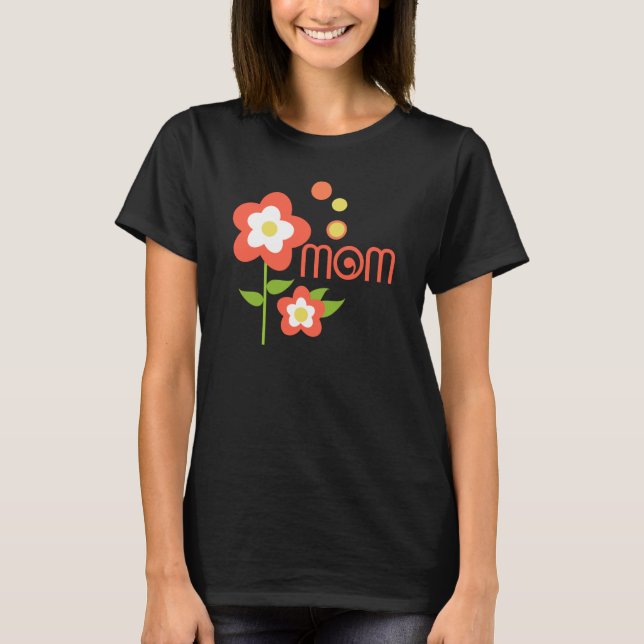 Orange and White Flowers with Polka Dots Mom T-Shirt (Front)