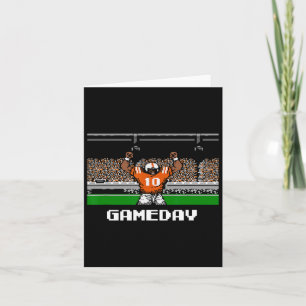 Orange And White Football Gameday 8 Bit Video Game Card