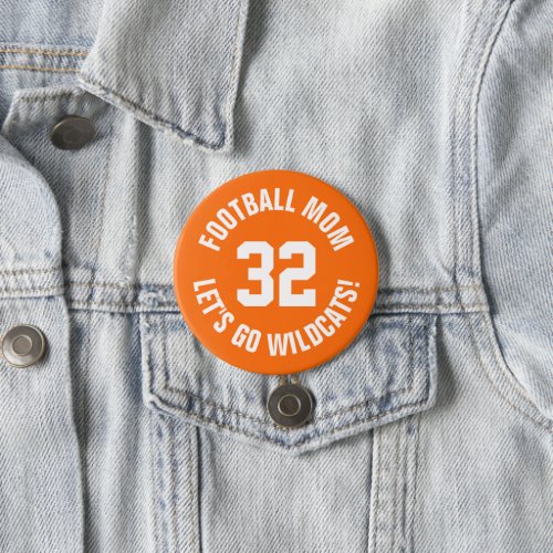 Orange and White Football Mom Jersey Number Button